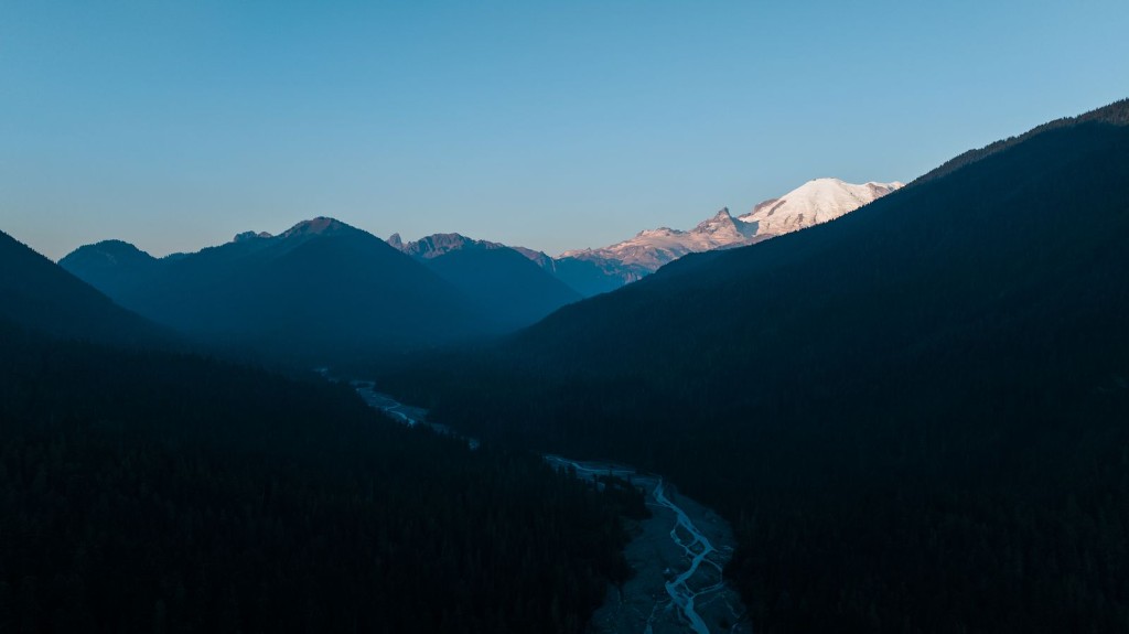 River valley and mountain peaks near Enumclaw, WA